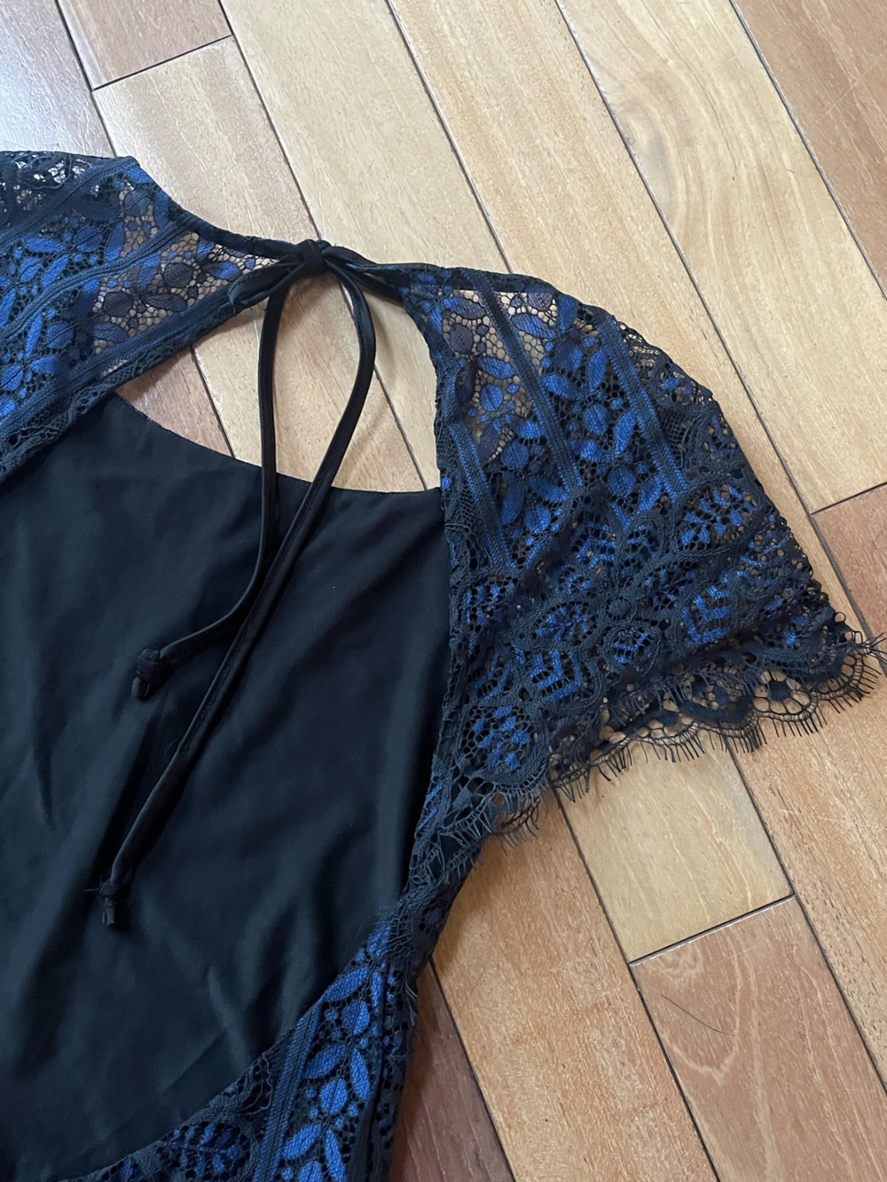For Love & Lemons Lyla Lace Feminine Mini Dress Midnight Blue Open Back Size S - Picture 11 of 15